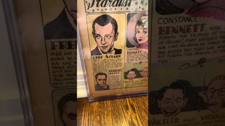 CGC-slabbed Golden Age comic book page with 1938 Hollywood illustrations of Fred Astaire, Constance Bennett and Charles Boyer